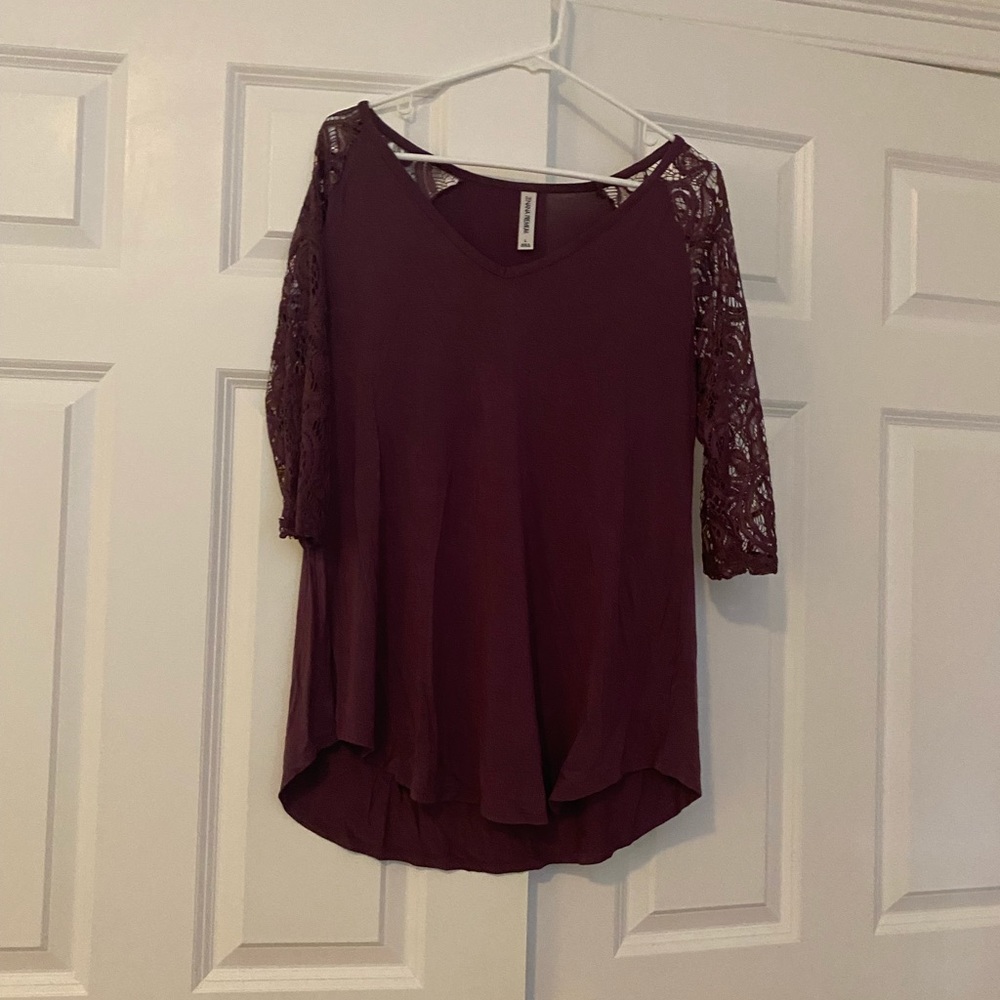 Purple top with lacy sleeves